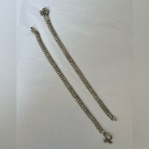Silver Ankle Bracelets, a pair, loop closure with bells